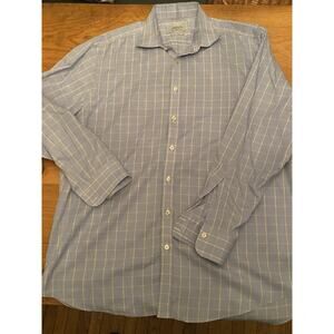 Charles Tyrwhitt Mens Shirt Blue Yellow Size 17 35 Long Sleeve Non Iron